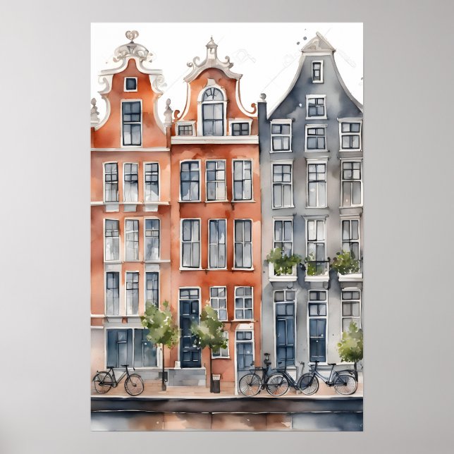 Poster Amsterdam aquarelle (Devant)