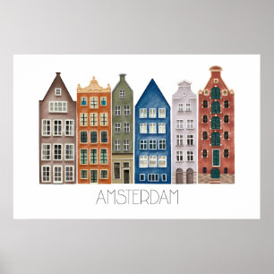 Poster Amsterdam Canal Illustrated Art Print
