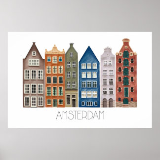 Poster Amsterdam Canal Illustrated Art Print