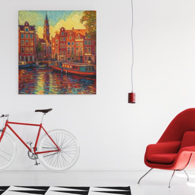 Poster Amsterdam canal maisons de style van Gogh (Créateur téléchargé)