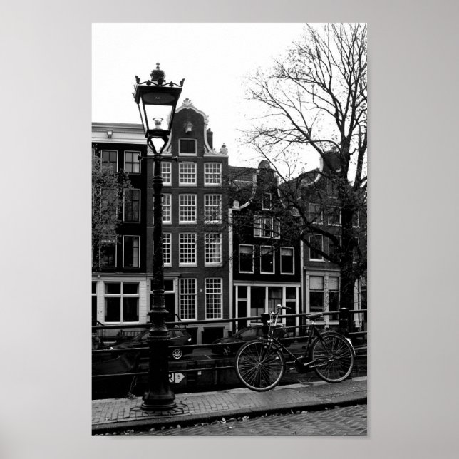 Poster Amsterdam Canal Photo noir et blanc (Devant)