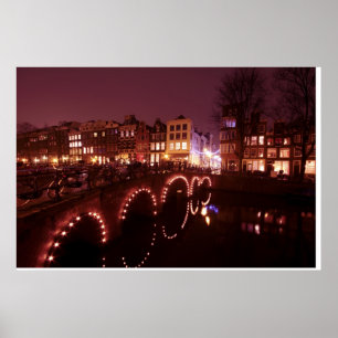Poster Amsterdam city by night in the Netherlands