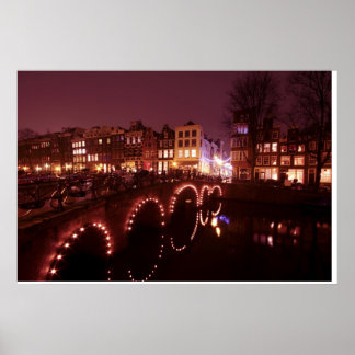 Poster Amsterdam city by night in the Netherlands