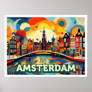 Poster Amsterdam City Pays-Bas coloré artistique