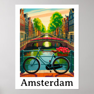 Poster Amsterdam Hollande Canal Ville Voyage Vintage
