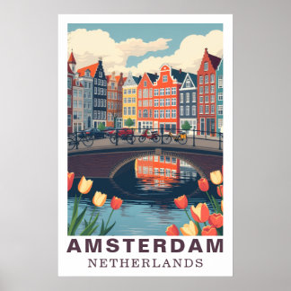 Poster Amsterdam Netherlands Travel Bicycles Tulip