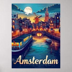 Poster Amsterdam par nuit