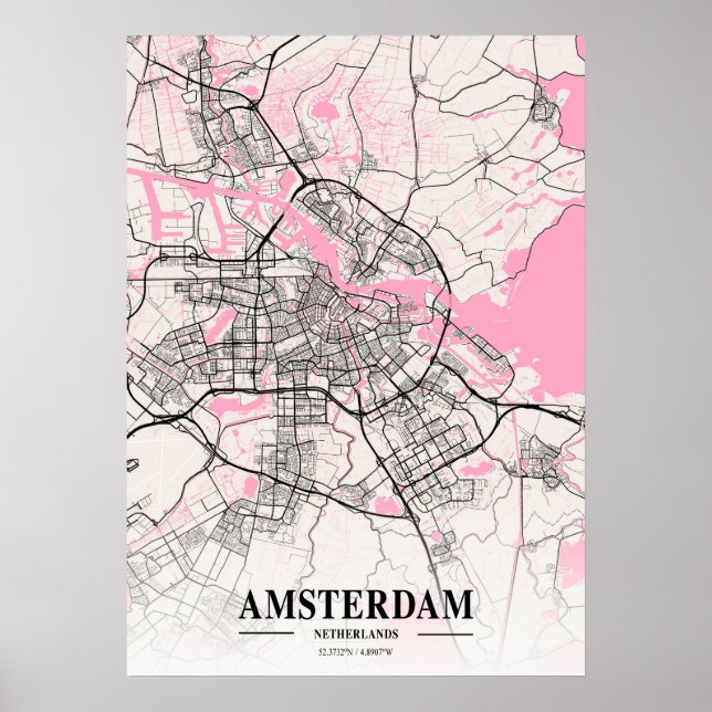 Poster Amsterdam - Pays-Bas Carte de la ville napolitaine (Devant)