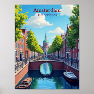 Poster Amsterdam Pays-Bas Illustration Gouache Voyage