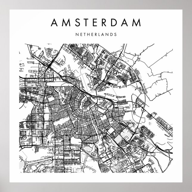 Poster Amsterdam Pays-Bas minimal Modern Street Map (Devant)
