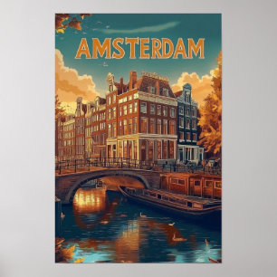 Poster Amsterdam Pays-Bas Voyage d'illustrations Vintages