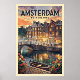 Poster Amsterdam Pays-Bas Voyage Rétro
