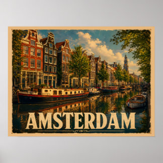 Poster Amsterdam Pays-Bas Voyage Rétro