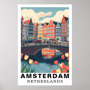 Poster Amsterdam Pays-Bas Voyage Vélos Tulipe
