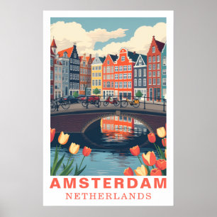 Poster Amsterdam Pays-Bas Voyage Vélos Tulipe