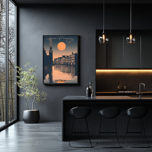 Poster Amsterdam Sunset - Réflexions sur le canal Silhoue