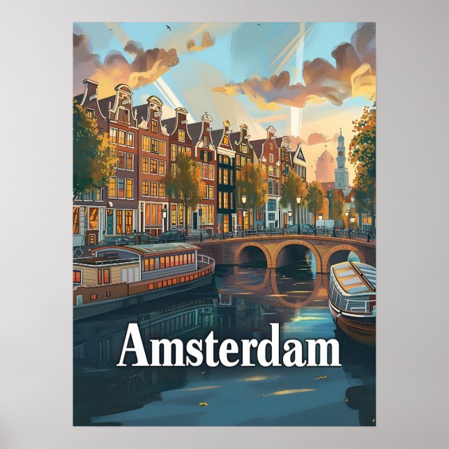 Poster Amsterdam Sunset Serenity (Devant)