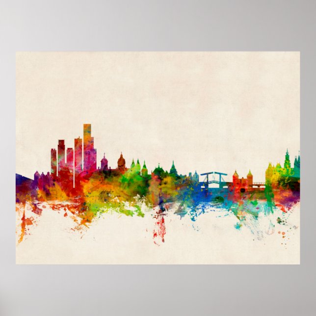 Poster Amsterdam The Pays-Bas Skyline (Devant)