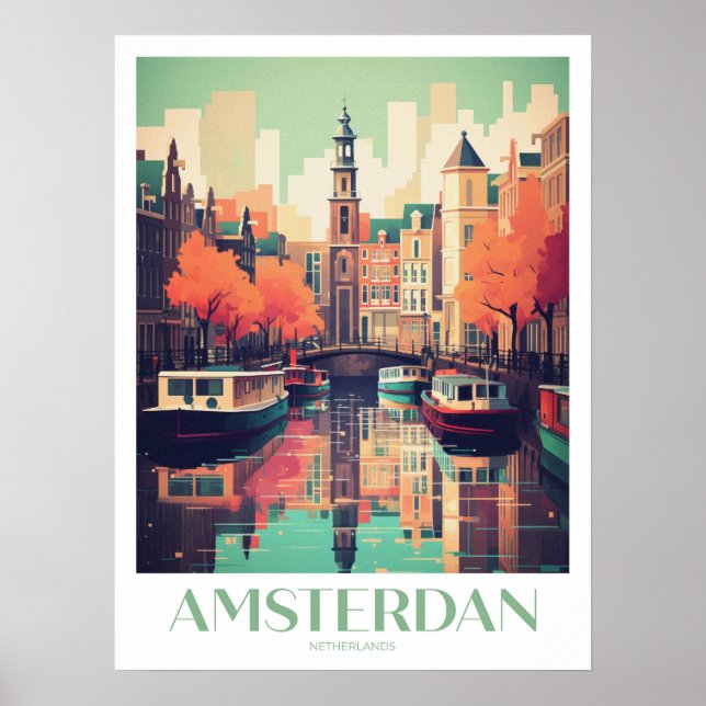 Poster Amsterdam Travel Print Wall Art (Devant)