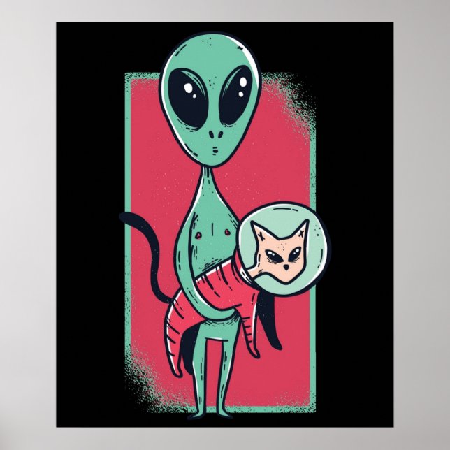 Poster Amusant Alien Amoureux des chats UFO Kitten vaisse (Devant)