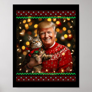 Poster Amusant Amoureux des chats Noël Sweater Trump Ugly