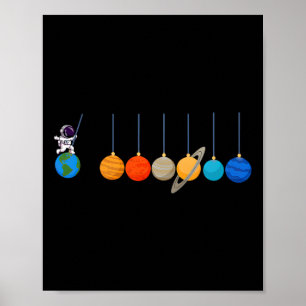 Poster Amusant astronaute planètes de neige Mens de scien