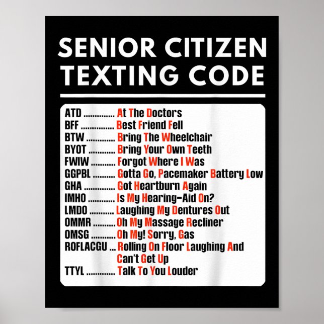 Poster Amusant citoyen âgé Code de Textes Tee (Devant)