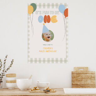 Poster Amusant d'être UN Vert Gingham Bienvenue pour 1er 