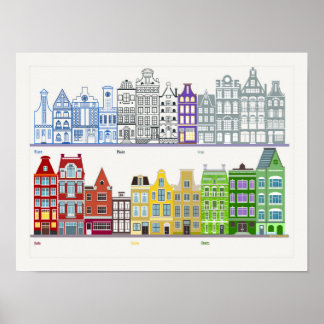 Poster Amusant et couleur unique Amsterdam Row House 2