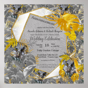 Poster Amusant Expressif en feuille plante Jaune et Gris