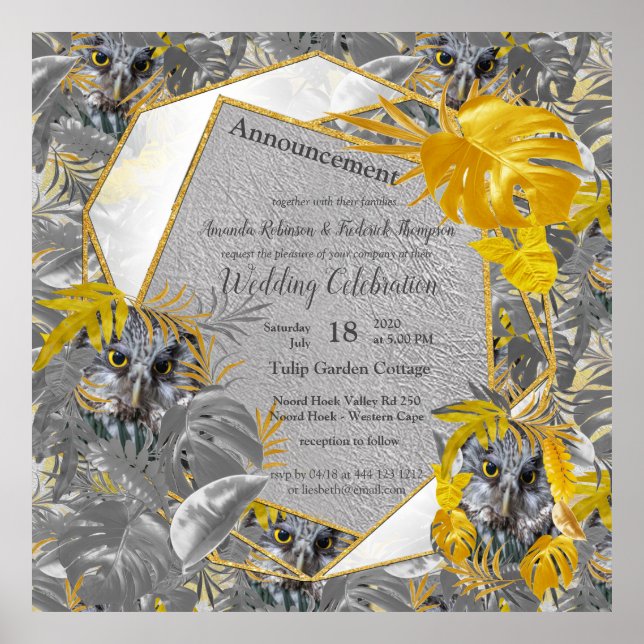 Poster Amusant Expressif en feuille plante Jaune et Gris (Devant)