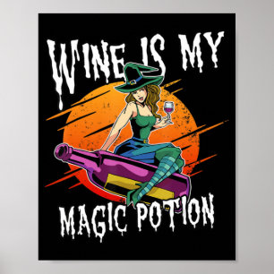 Poster Amusant Halloween Boire Sorcière Magique Boire Vin