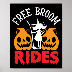 Poster Amusant Halloween Free Broom Rides sorcier Citroui
