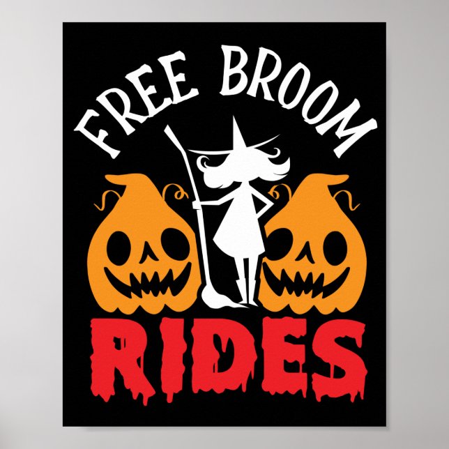 Poster Amusant Halloween Free Broom Rides sorcier Citroui (Devant)