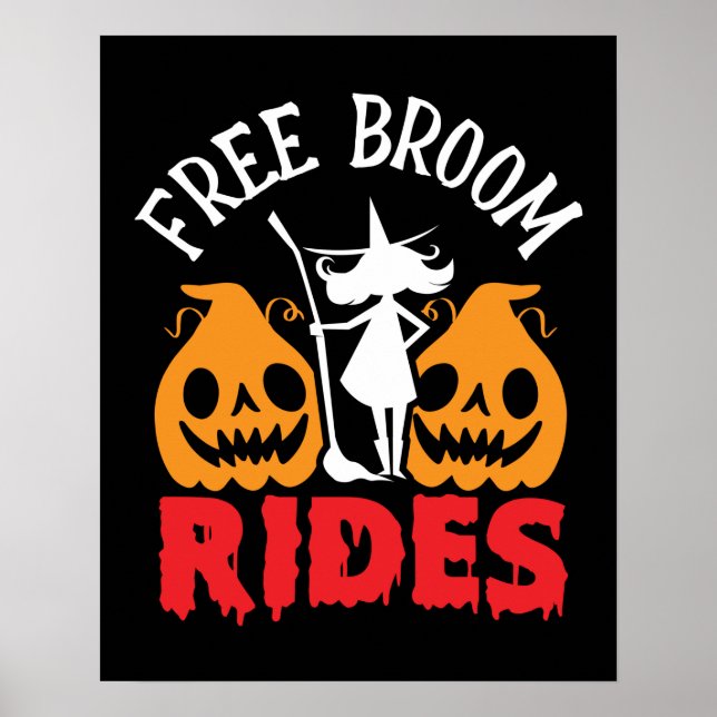 Poster Amusant Halloween Free Broom Rides sorcier Citroui (Devant)