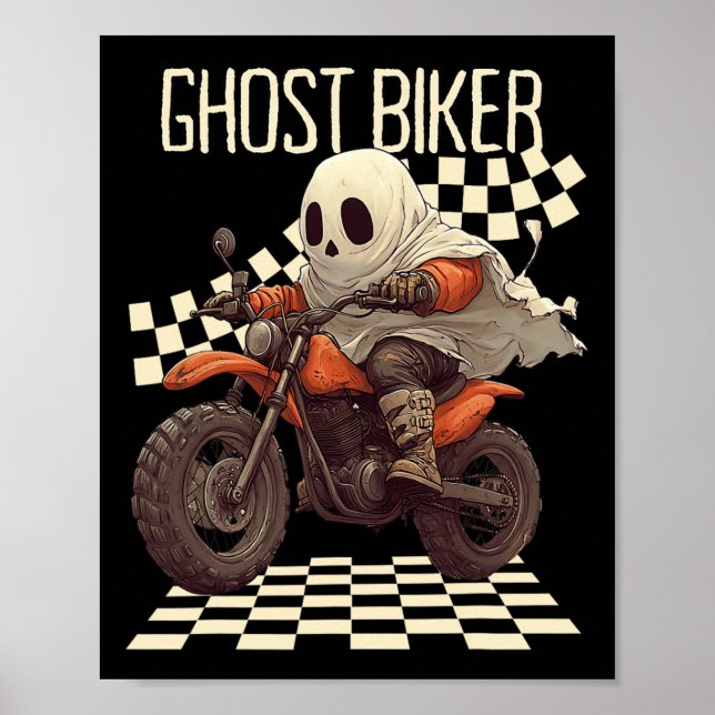 Poster Amusant Halloween Ghost Biker sur moto (Devant)