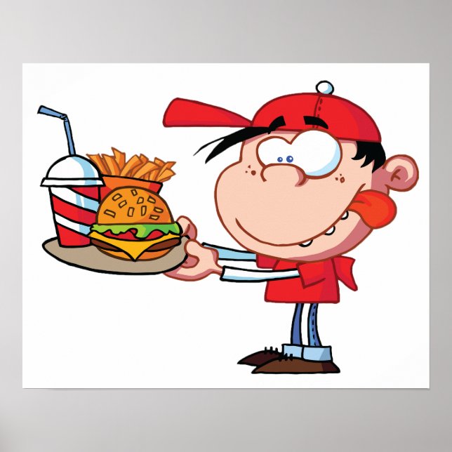 Poster Amusant Kid Fast Food Burger, Fries et Boire (Devant)