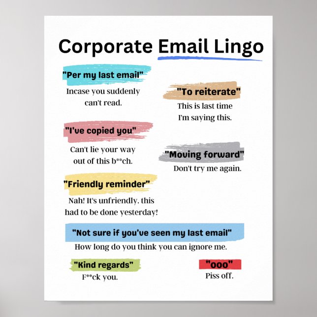 Poster Amusant Lingo d'e-mail d'entreprise (Devant)