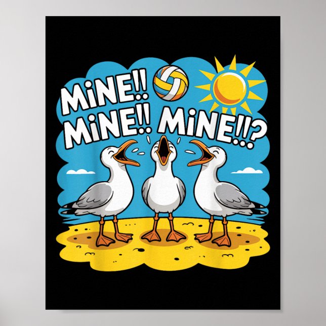 Poster Amusant Oiseau Jouer Volleyball Mine Jour Vibes (Devant)