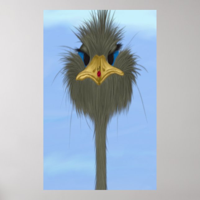 Poster Amusant Ostrich George Et Mignonne Ladybug (Devant)