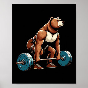Poster Amusant Ours Poids de levage Bodybuilding Exercice