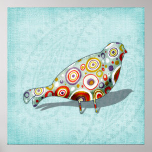 Poster Amusant Petit Oiseau Whimsical sur Paisley