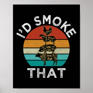 Poster Amusant Retro Bbq Party Fumeur Chef Papa Cadeau J’