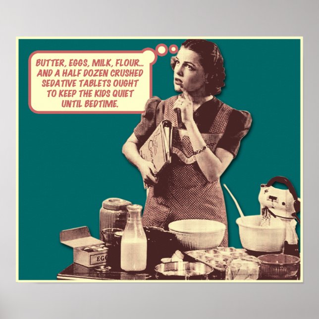 Poster amusant - Rétro Femme de ménage couché gâte (Devant)