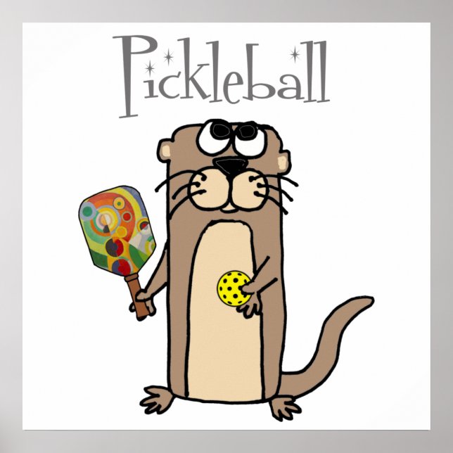 Poster Amusant Sea Otter Jouer Pickleball Sports (Devant)