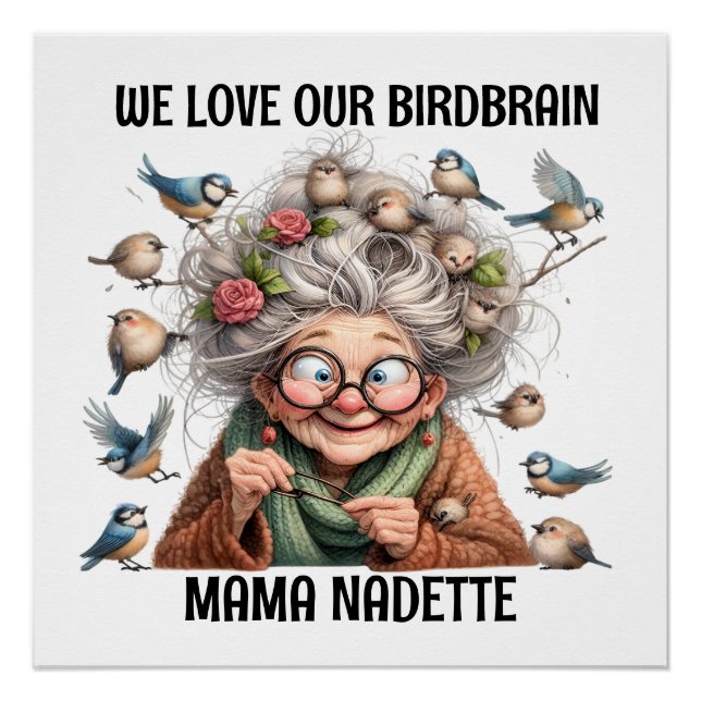 Poster Amusant Senior avec les oiseaux (Devant)