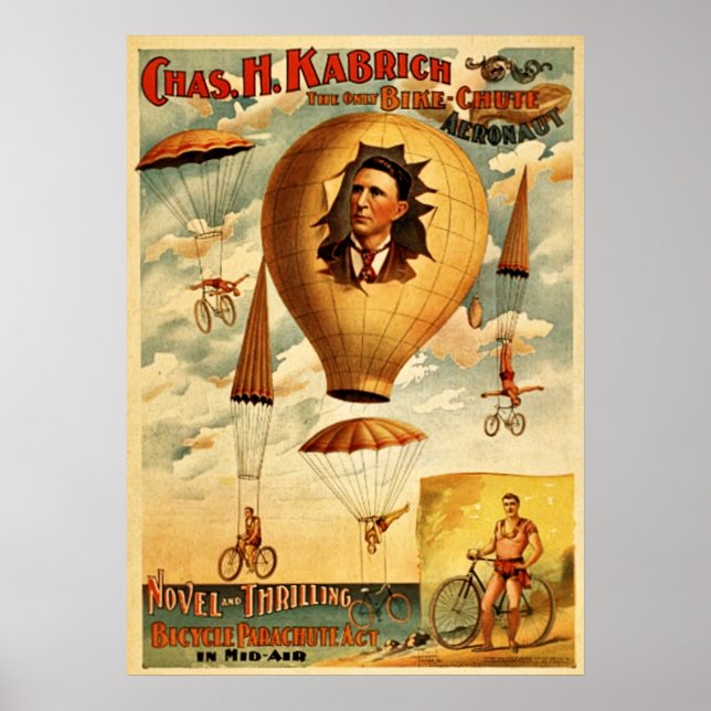 Poster amusant WPA, Bicycle Parachute Drop (Devant)