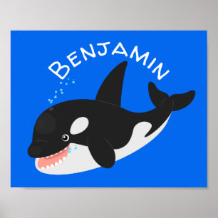 Poster Amusante baleine orque mignonne dessin animé