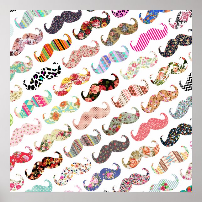 Poster Amusante Fille Colorée Motif Moustaches (Devant)