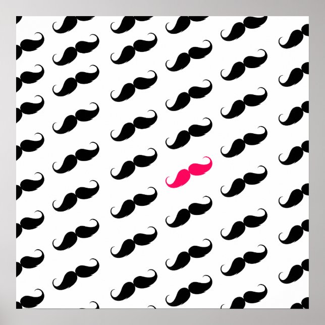 Poster Amusante Fille Rose Et Noir Motif Mustache (Devant)